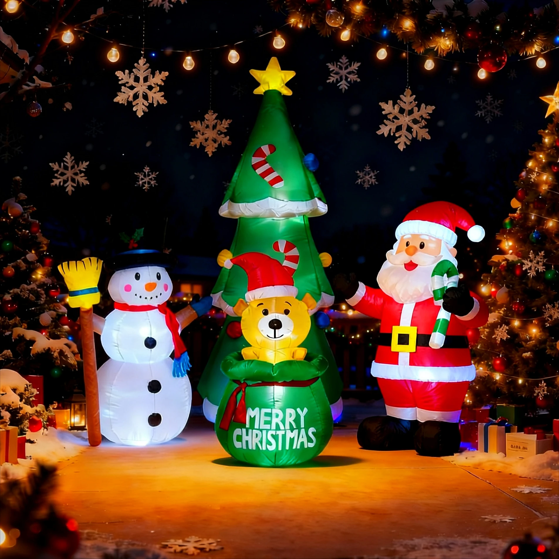Lighting Christmas Decor - Christmas Inflatable Decorations - Branch Snowman,