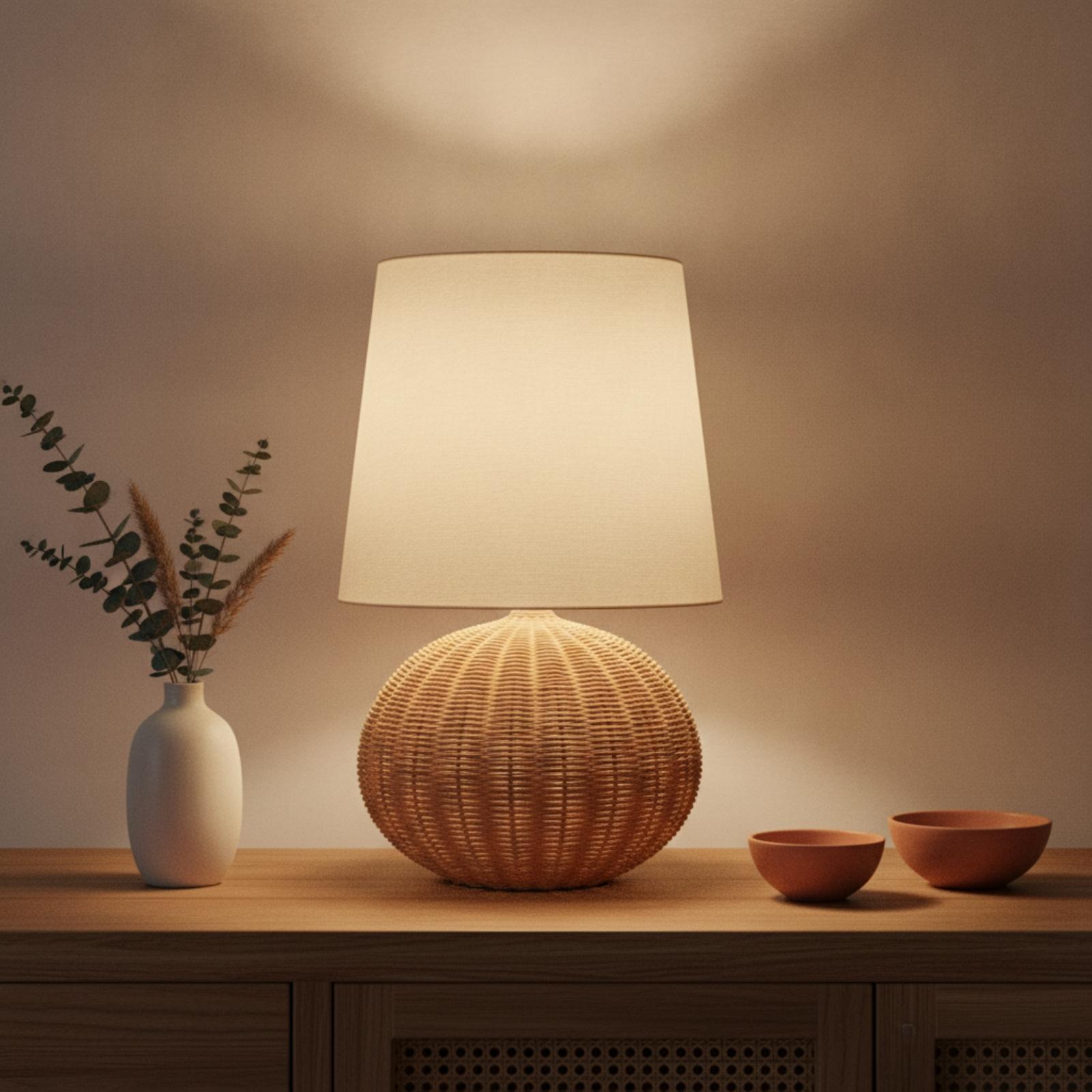 Bedside Lamp Rattan Base Fabri - Lighting Decor For Bedroom review and price